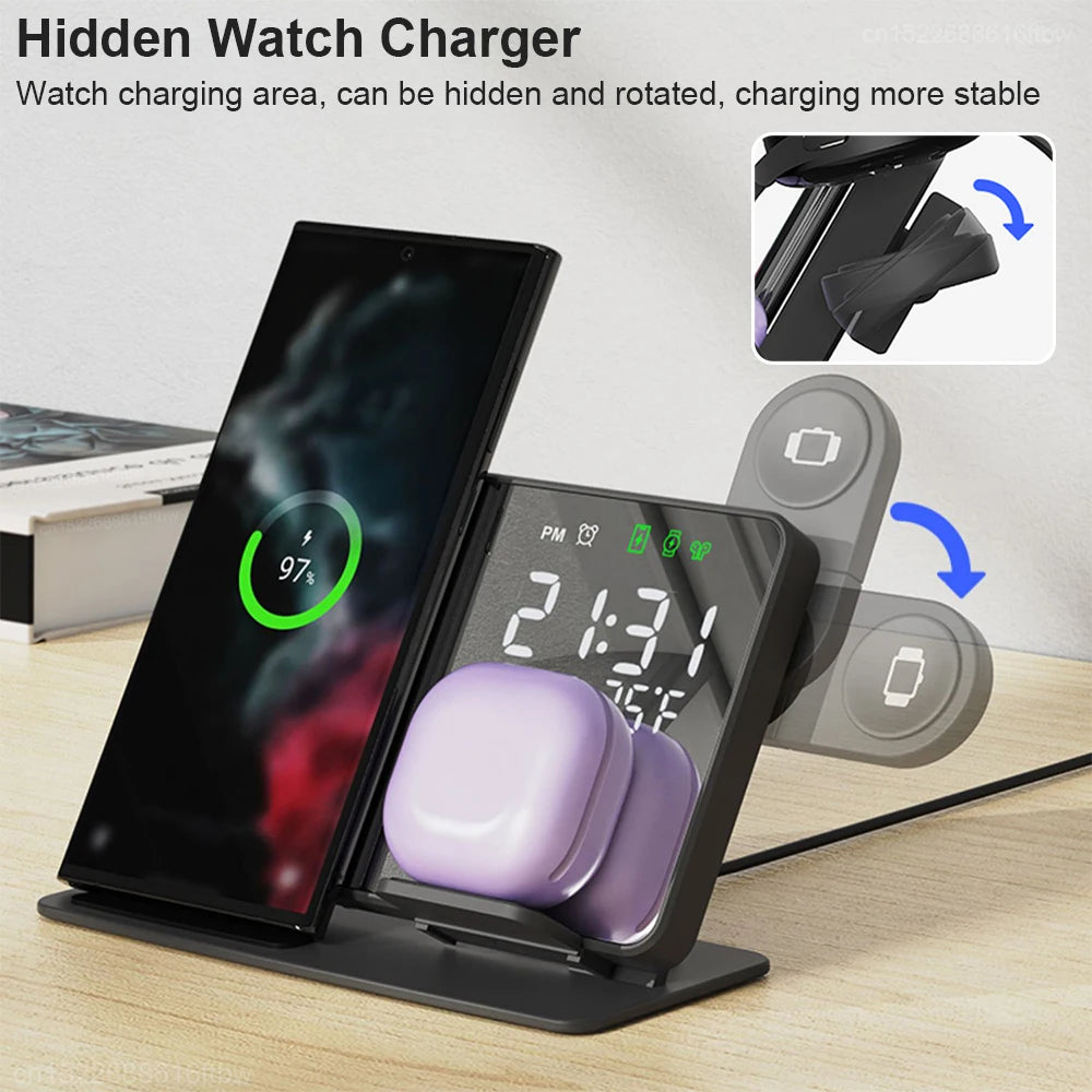3 in 1 Wireless Charger Alarm Clock Samsung Chargers Stand