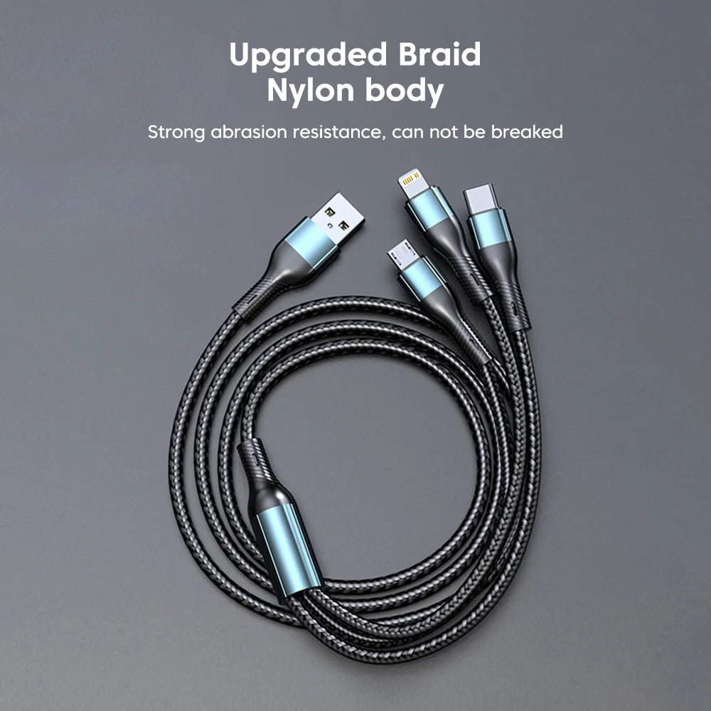 3in1 USB C Cable For iphone 14 13 12 Pro Max USB To Type C Fast Charging Cable Micro Lightning For ipad Samsung Xiaomi Tablet